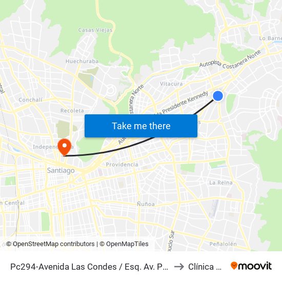 Pc294-Avenida Las Condes / Esq. Av. Padre H. Central to Clínica Dávila map