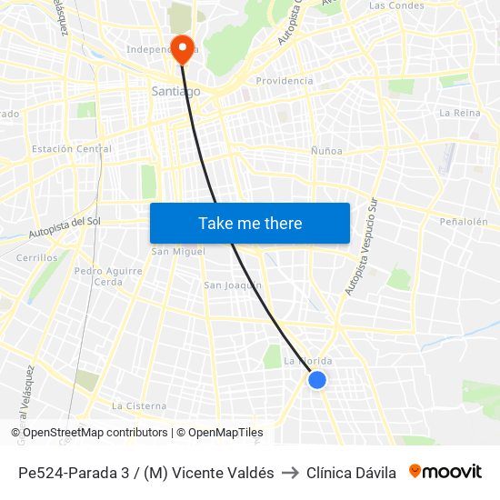 Pe524-Parada 3 / (M) Vicente Valdés to Clínica Dávila map