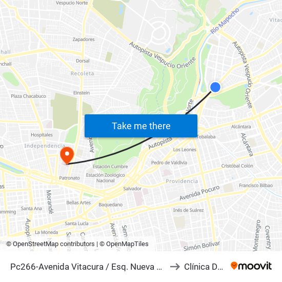 Pc266-Avenida Vitacura / Esq. Nueva Costanera to Clínica Dávila map