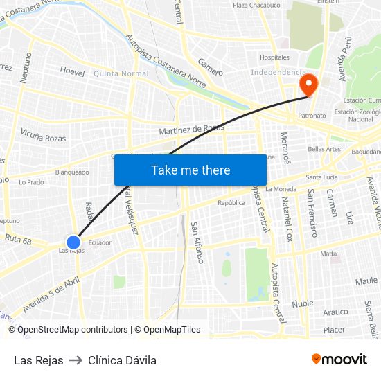 Las Rejas to Clínica Dávila map