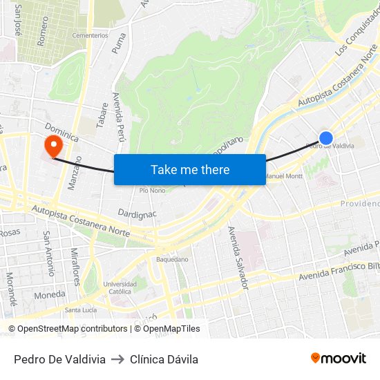 Pedro De Valdivia to Clínica Dávila map