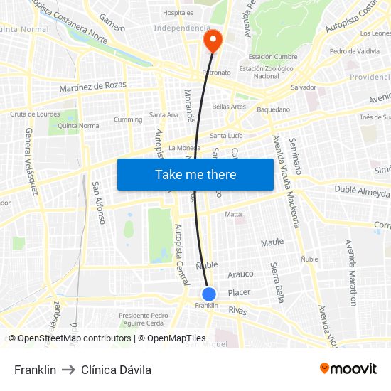 Franklin to Clínica Dávila map
