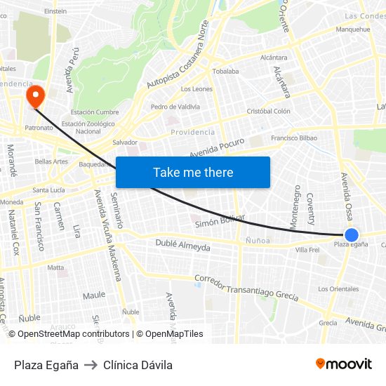 Plaza Egaña to Clínica Dávila map