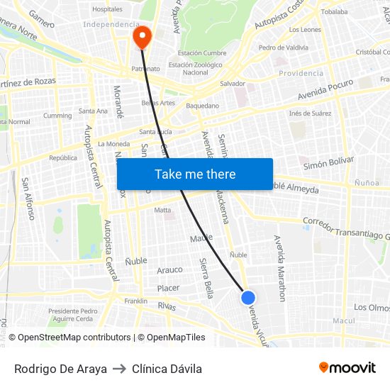 Rodrigo De Araya to Clínica Dávila map