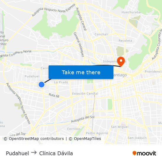 Pudahuel to Clínica Dávila map