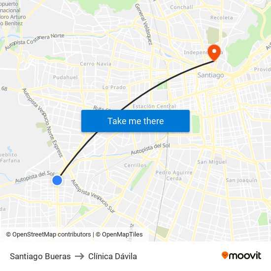 Santiago Bueras to Clínica Dávila map