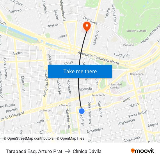Tarapacá Esq. Arturo Prat to Clínica Dávila map