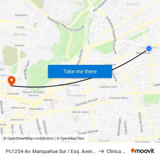 Pc1254-Av. Manquehue Sur / Esq. Avenida Apoquindo to Clínica Dávila map
