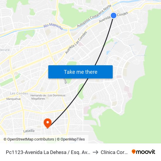 Pc1123-Avenida La Dehesa / Esq. Av. Las Condes to Clínica Cordillera map