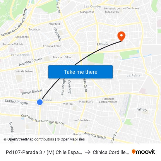 Pd107-Parada 3 / (M) Chile España to Clínica Cordillera map