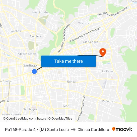 Pa168-Parada 4 / (M) Santa Lucía to Clínica Cordillera map