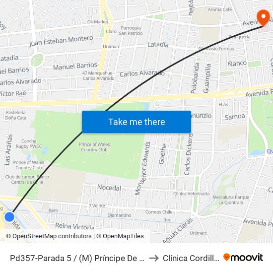 Pd357-Parada 5 / (M) Príncipe De Gales to Clínica Cordillera map