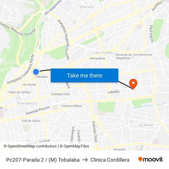 Pc207-Parada 2 / (M) Tobalaba to Clínica Cordillera map