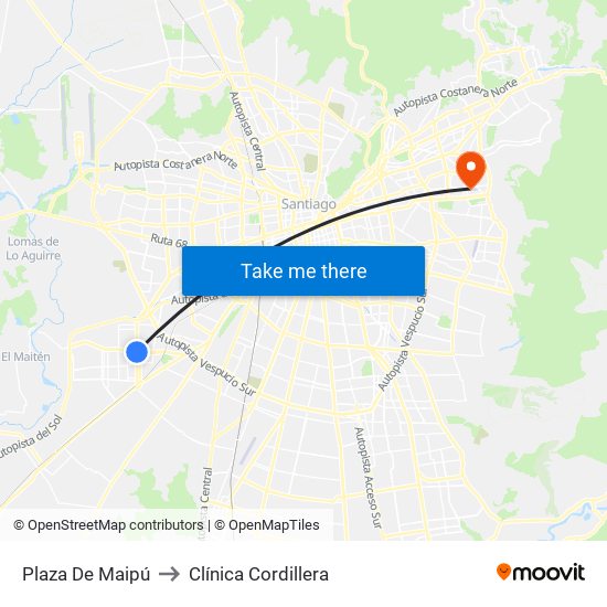 Plaza De Maipú to Clínica Cordillera map