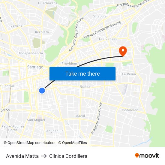 Avenida Matta to Clínica Cordillera map