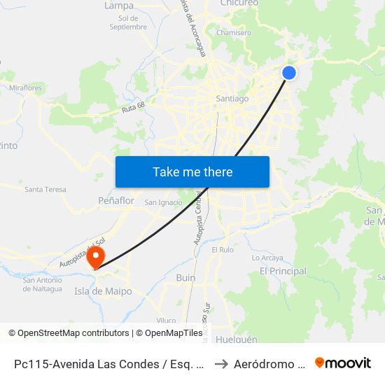 Pc115-Avenida Las Condes / Esq. Psje. Las Condes to Aeródromo El Corte map