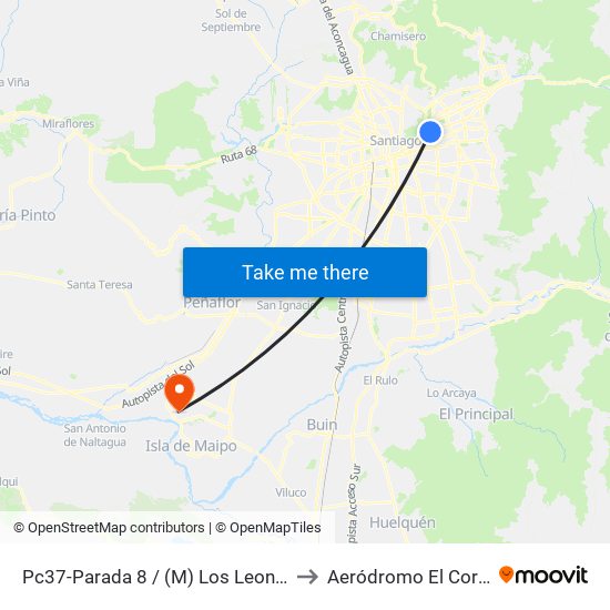 Pc37-Parada 8 / (M) Los Leones to Aeródromo El Corte map
