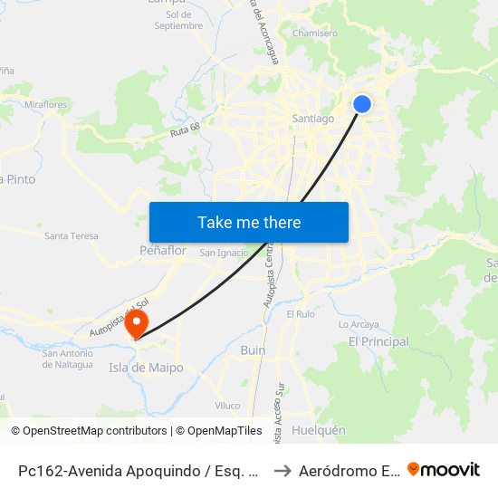 Pc162-Avenida Apoquindo / Esq. Rosa O'Higgins to Aeródromo El Corte map