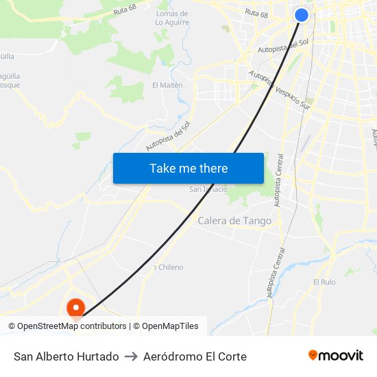 San Alberto Hurtado to Aeródromo El Corte map