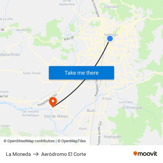 La Moneda to Aeródromo El Corte map