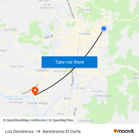 Los Dominicos to Aeródromo El Corte map