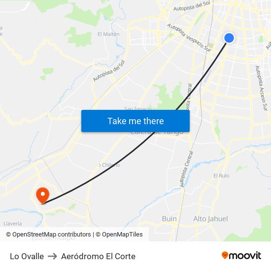 Lo Ovalle to Aeródromo El Corte map