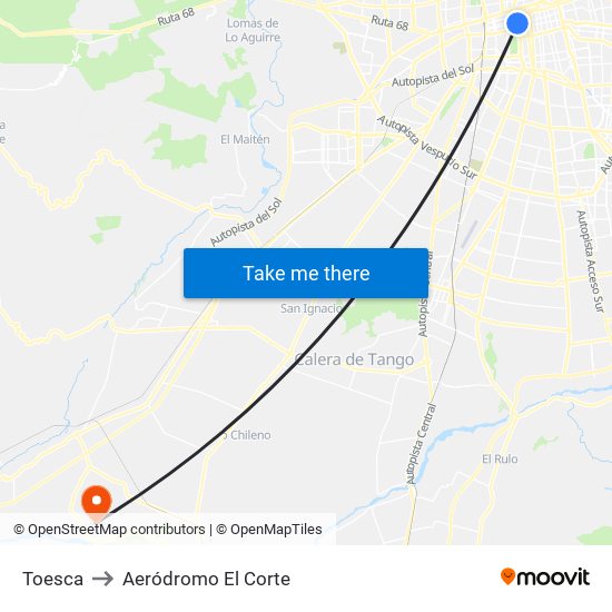 Toesca to Aeródromo El Corte map