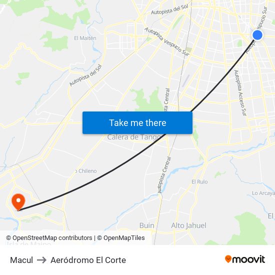 Macul to Aeródromo El Corte map