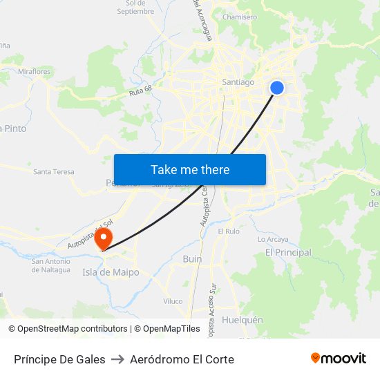 Príncipe De Gales to Aeródromo El Corte map