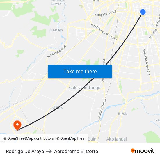 Rodrigo De Araya to Aeródromo El Corte map