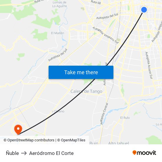 Ñuble to Aeródromo El Corte map