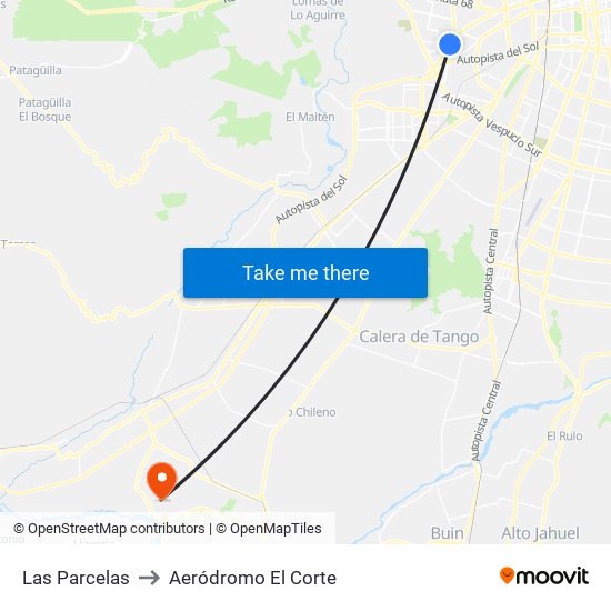 Las Parcelas to Aeródromo El Corte map