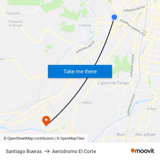 Santiago Bueras to Aeródromo El Corte map