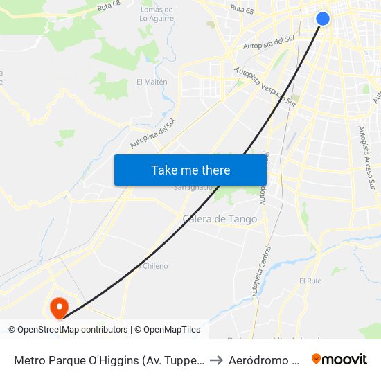 Metro Parque O'Higgins (Av. Tupper Esq. Av. Viel) to Aeródromo El Corte map