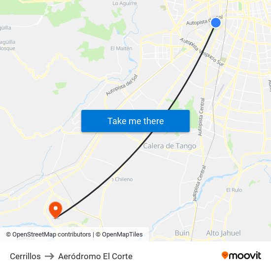 Cerrillos to Aeródromo El Corte map