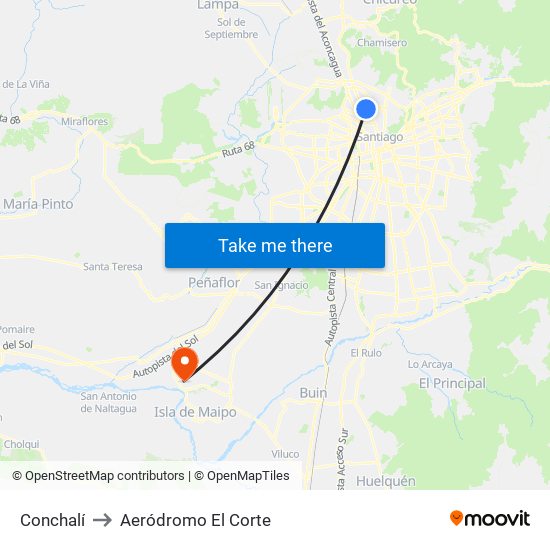 Conchalí to Aeródromo El Corte map