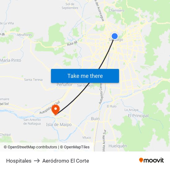 Hospitales to Aeródromo El Corte map
