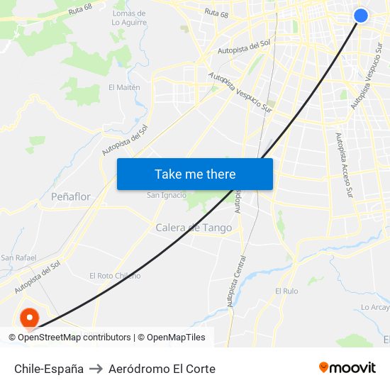 Chile-España to Aeródromo El Corte map