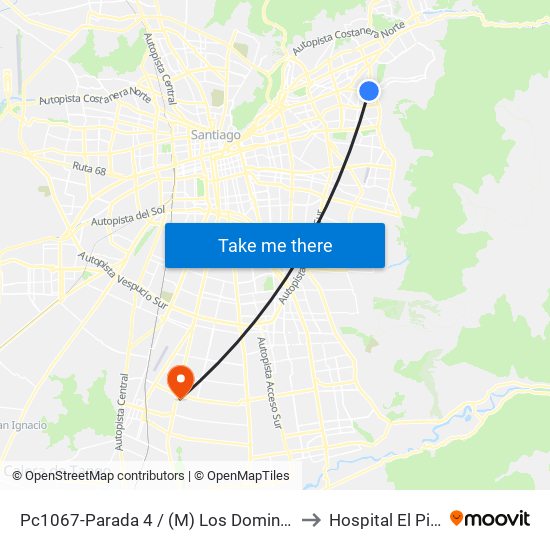 Pc1067-Parada 4 / (M) Los Dominicos to Hospital El Pino map