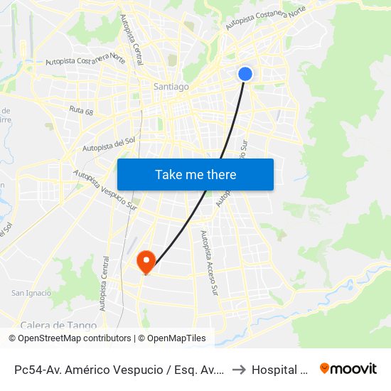 Pc54-Av. Américo Vespucio / Esq. Av. Cristóbal Colón to Hospital El Pino map