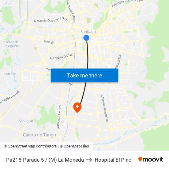 Pa215-Parada 5 / (M) La Moneda to Hospital El Pino map