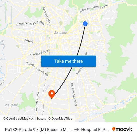 Pc182-Parada 9 / (M) Escuela Militar to Hospital El Pino map