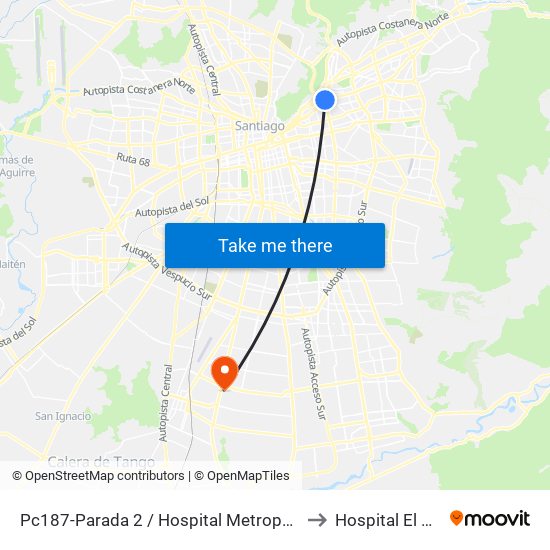 Pc187-Parada 2 / Hospital Metropolitano to Hospital El Pino map
