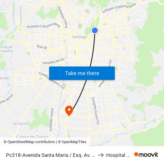 Pc318-Avenida Santa María / Esq. Av. Pedro De Valdivia to Hospital El Pino map