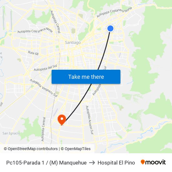 Pc105-Parada 1 / (M) Manquehue to Hospital El Pino map