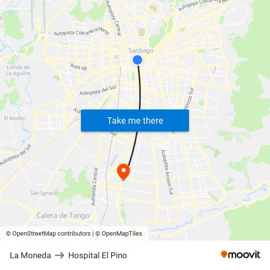 La Moneda to Hospital El Pino map