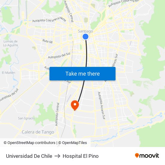 Universidad De Chile to Hospital El Pino map