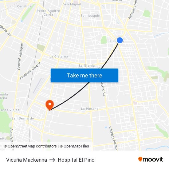 Vicuña Mackenna to Hospital El Pino map