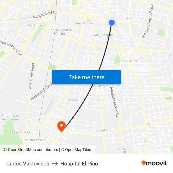 Carlos Valdovinos to Hospital El Pino map