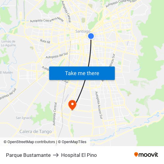 Parque Bustamante to Hospital El Pino map